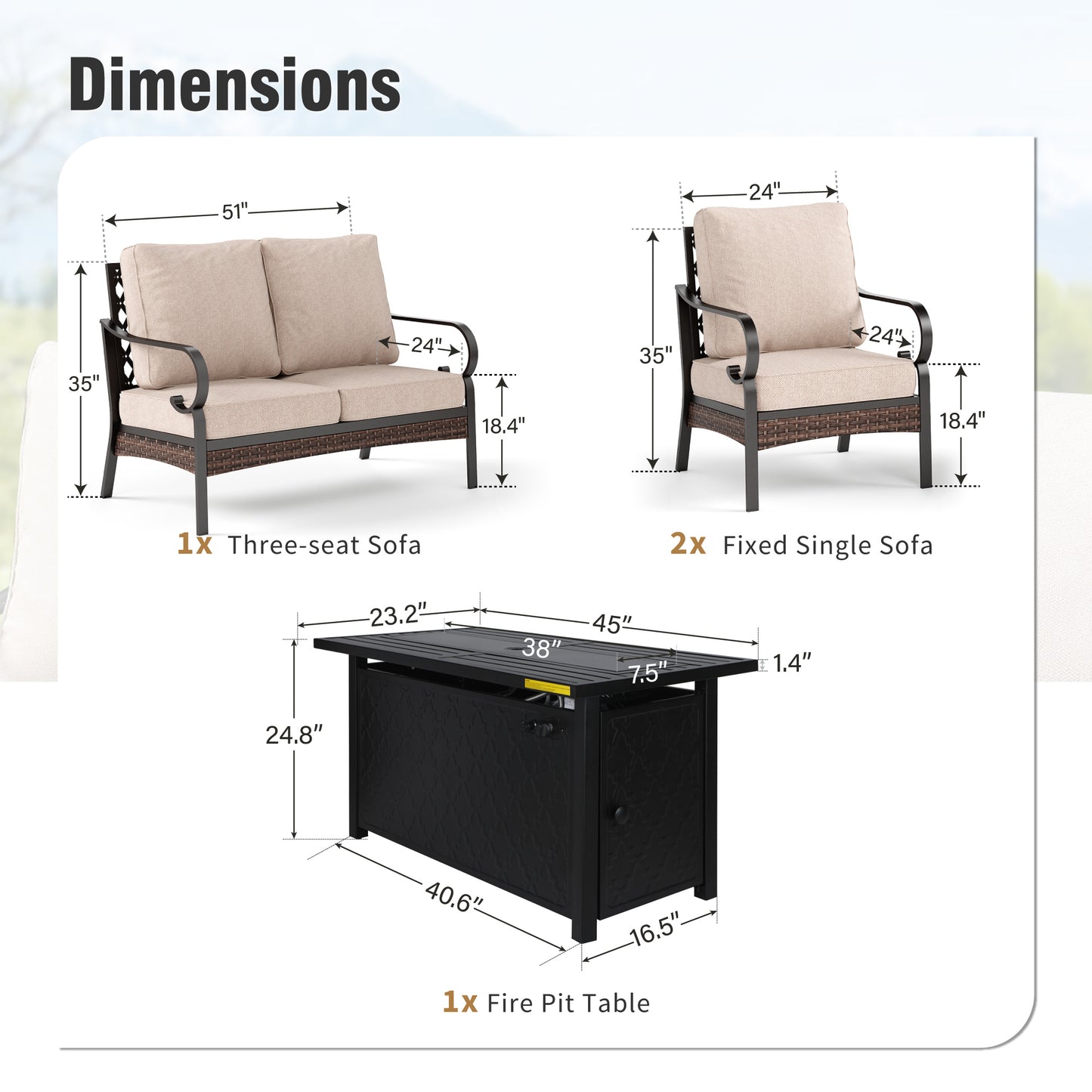 Captiva Designs 4 Piece All Weather Wicker Metal Patio Outdoor Furniture Conversation Fire pit Set for Backyard, Garden, Deck