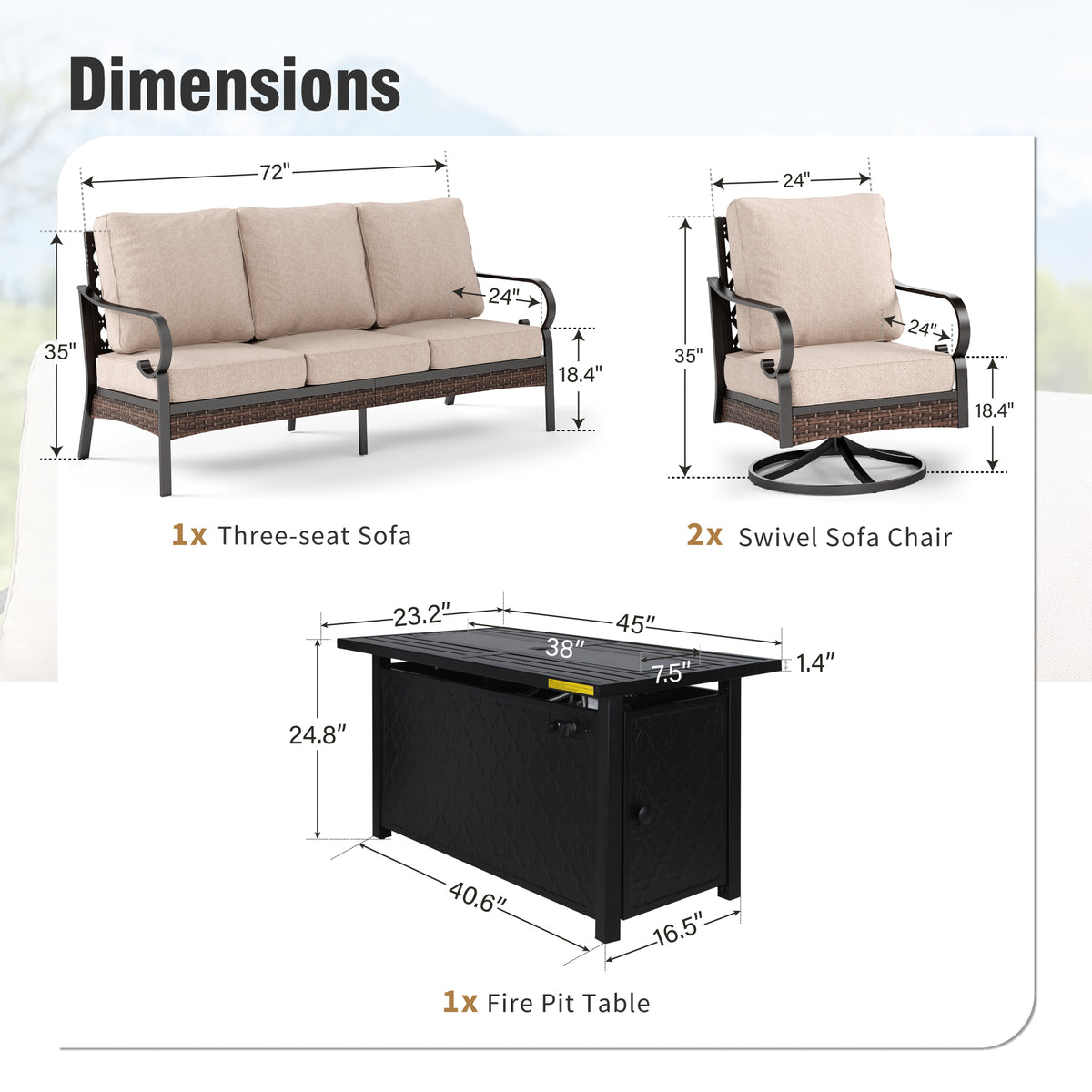 Captiva Designs 4-Piece Wicker Metal Patio Outdoor Furniture Conversation Fire pit Set for Backyard, Garden, Deck