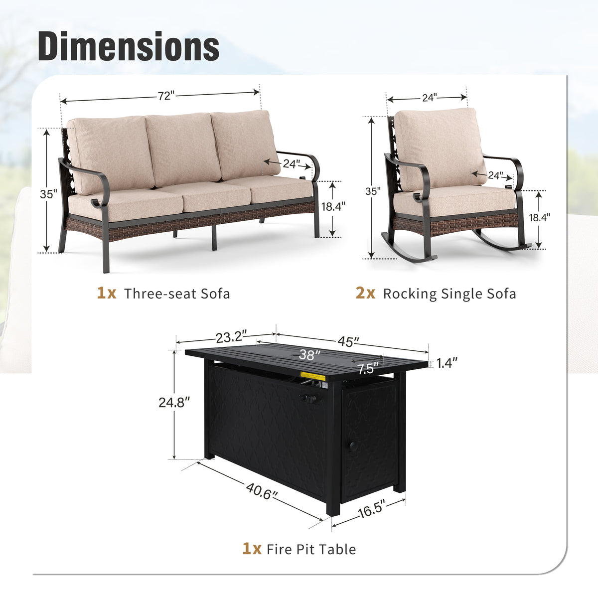 Captiva Designs 4-Piece Wicker Metal Patio Outdoor Furniture Conversation Fire pit Set for Backyard, Garden, Deck