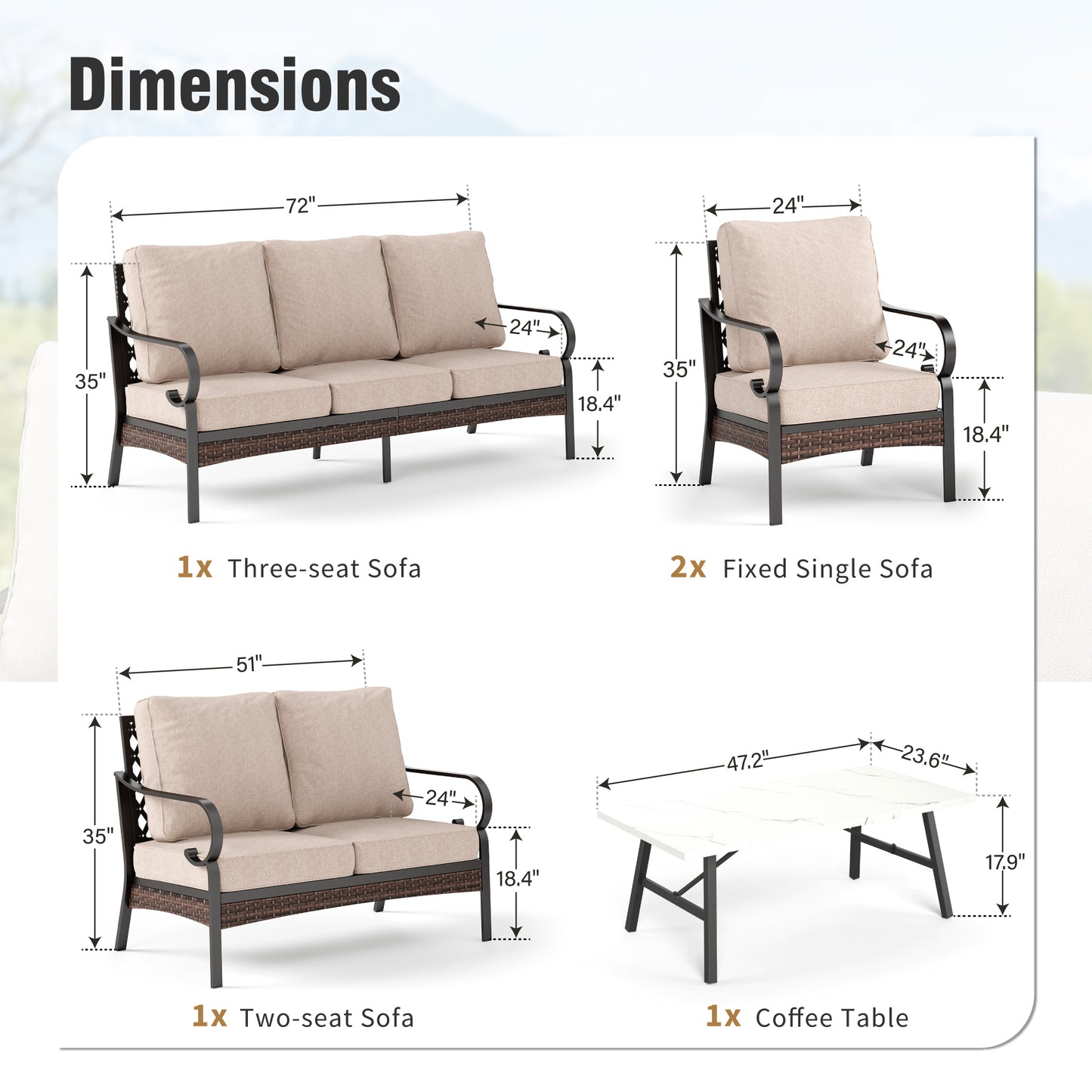 Captiva Designs 5 Piece All Weather Wicker Metal Patio Outdoor Furniture Conversation Set with Loveseat