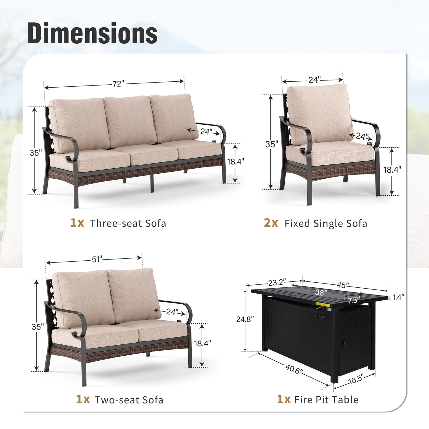 Captiva Designs 5-Piece Wicker Metal Patio Outdoor Furniture Conversation Fire pit Set for Backyard, Garden, Deck