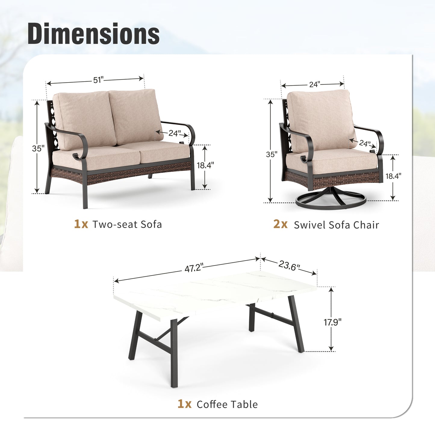Captiva Designs 5 Piece All Weather Wicker Metal Patio Outdoor Furniture Conversation Set with Loveseat