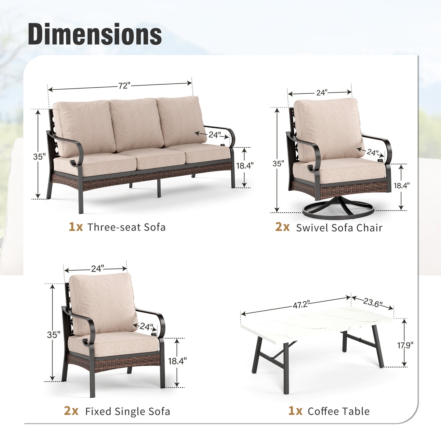 Captiva Designs 6 Piece All Weather Wicker Metal Patio Outdoor Furniture Conversation Set
