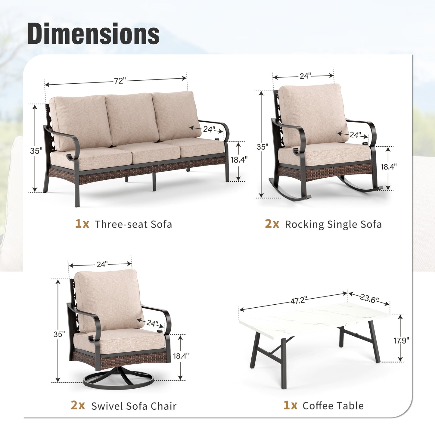 Captiva Designs 6 Piece All Weather Wicker Metal Patio Outdoor Furniture Conversation Set