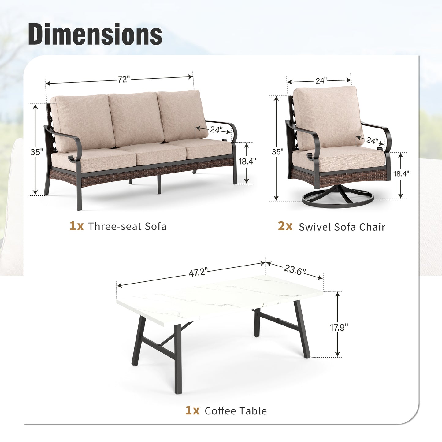 Captiva Designs 4 Piece All Weather Wicker Metal Patio Outdoor Furniture Conversation Set for Backyard, Garden, Deck