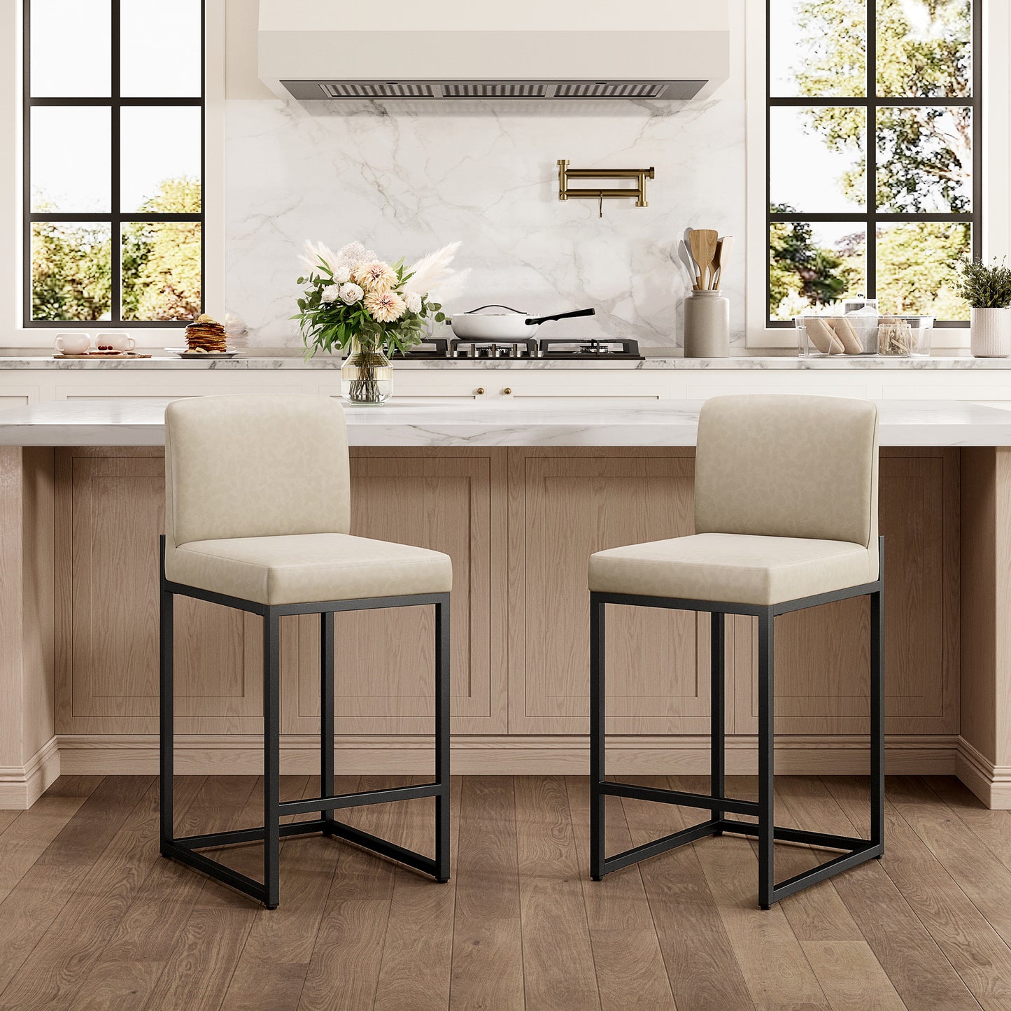 Captiva Designs 24 inch Height Bar Stool with Padded Seat and Back & Sturdy Steel Frame & Footrest