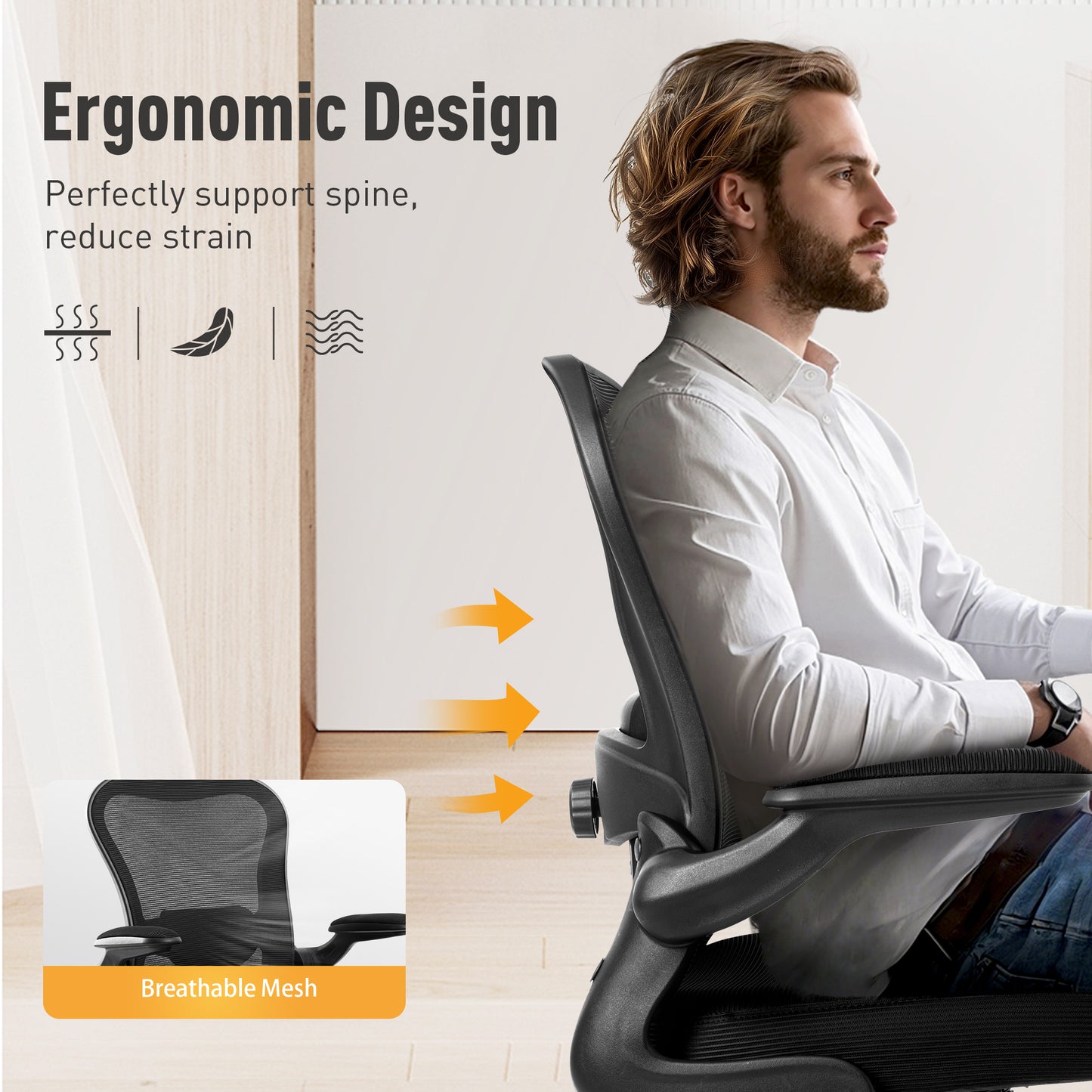 Captiva Designs Ergonomic High-Back Mesh Office Chair Adjustable Height Swivel Chair with Flip-Up Armrests, Black