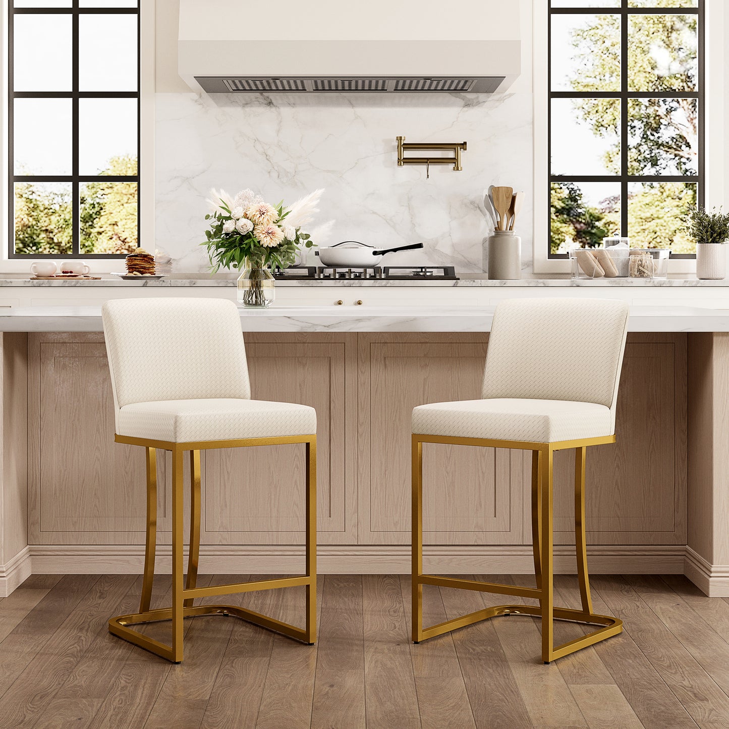 Captiva Designs 24 inch Height Bar Stool with Faux Leather & Padded Seat and Back & Sturdy Steel Frame