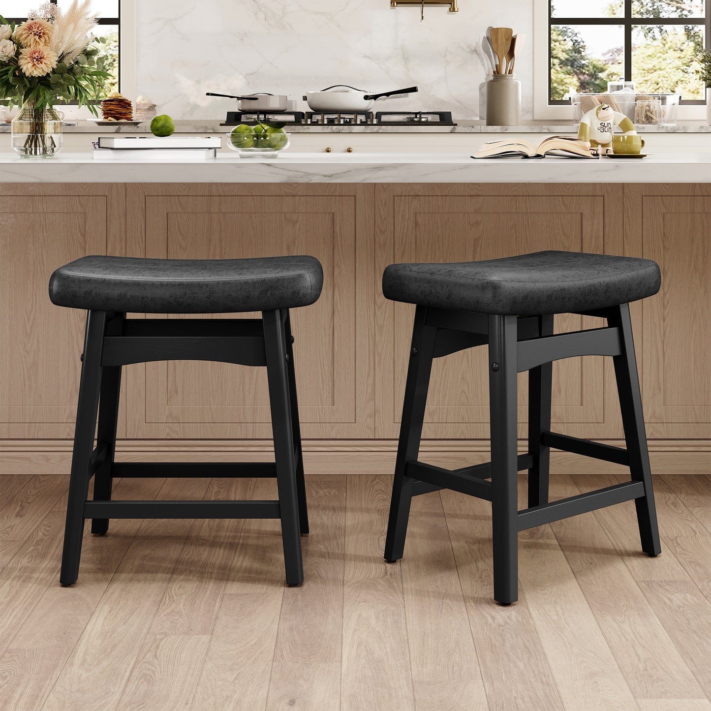 Captiva Designs 24 inch Counter Height Bar Stool with Padded Seat & Solid Wood Frame & Footrest