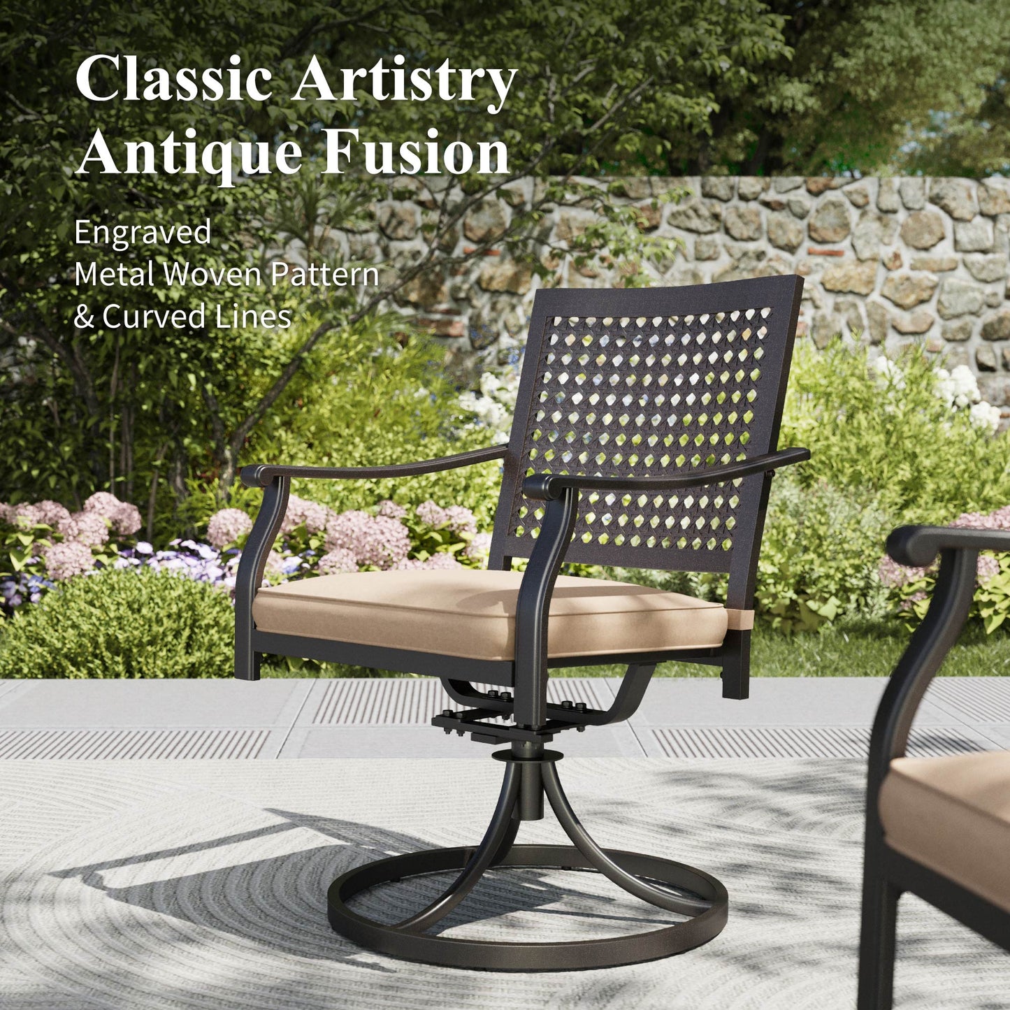 Captiva Designs 8pc Patio Dining Set with Rectangular Steel Table & Black Steel Chairs & Beige Umbrella