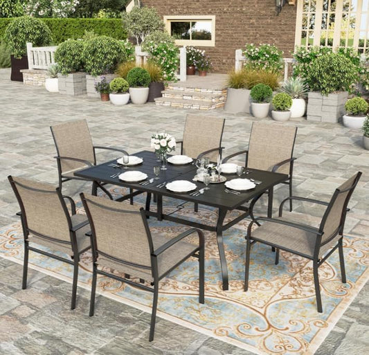 HERA'S HOUSE Patio Table and Chairs Set with Umbrella Hole, 7 Pieces All Weather Outdoor Patio Dining Sets for Backyard Lawn Deck