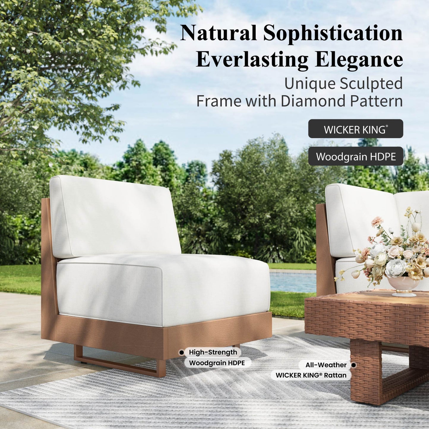 Captiva Designs All Weather Wicker & HDPE Patio Outdoor Sectional  Conversation Set with Ultra-Thick Cushion for Deck Lawn Backyard