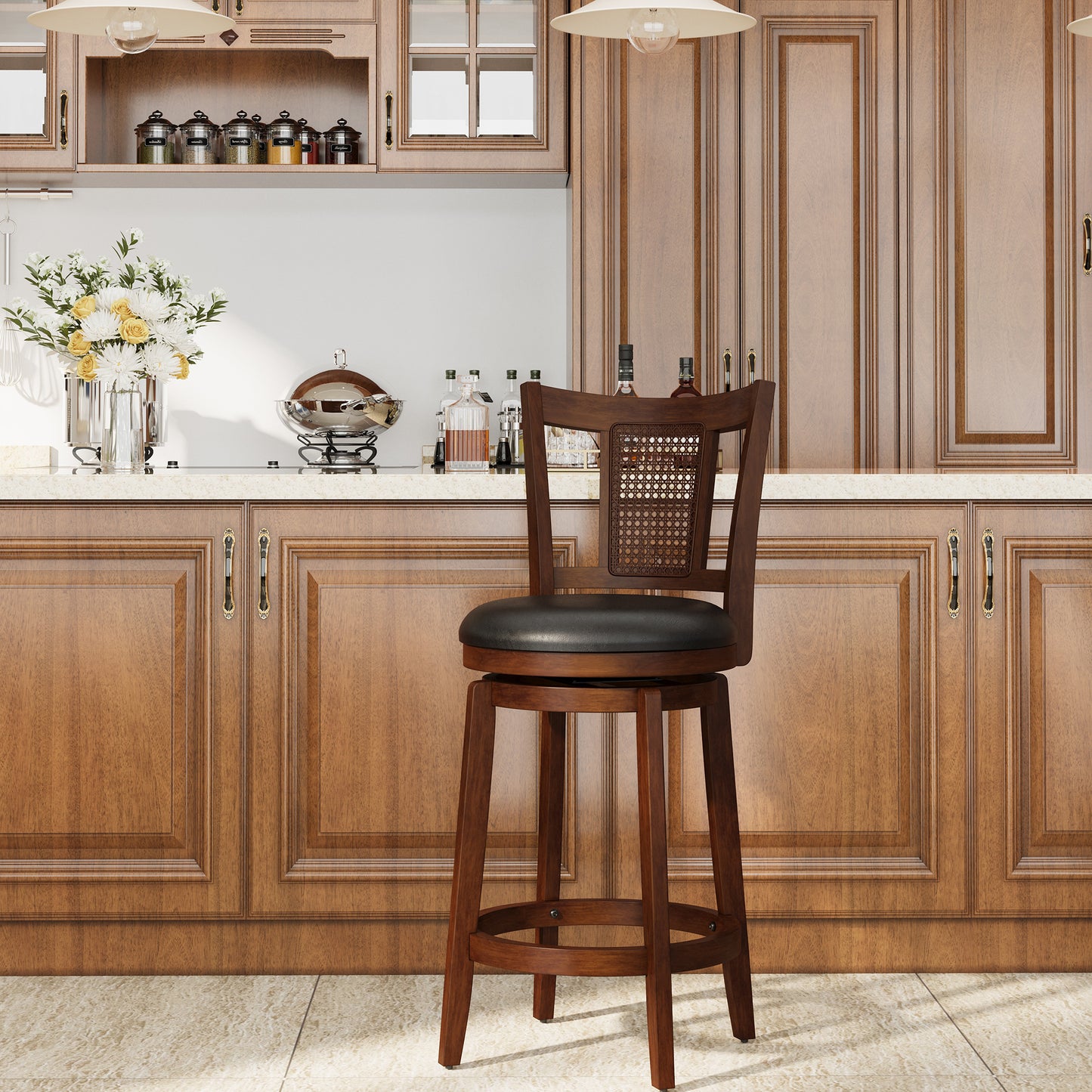 Captiva Designs Counter & Bar Height Swivel Bar Stools with Faux Leather Upholstered Seat & Rubberwood Frame & Wrap-Around Footrest