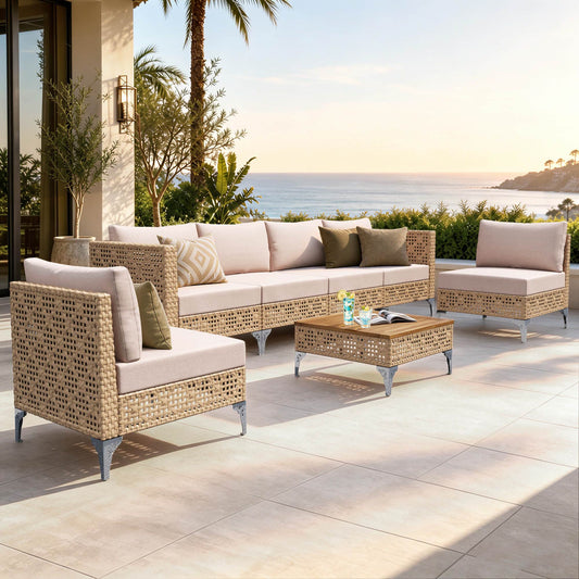 Captiva Designs Boho Patio Outdoor Wicker Rattan Conversation Set with Coffee Table for Backyard, Porch