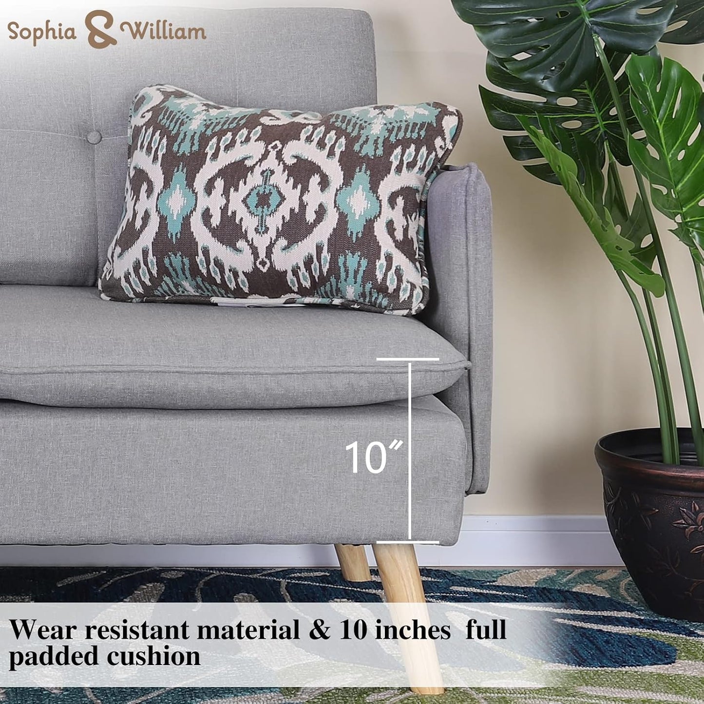 Sophia & William Sofa Coach Modern Loveseat for Living Room Upholstered Fabric 2-Seat Sofa Pillowed Back Cushion Straight Arms 52" Love Seats for Bedroom, Apartment, Dorm, Studio, Office-Light Grey