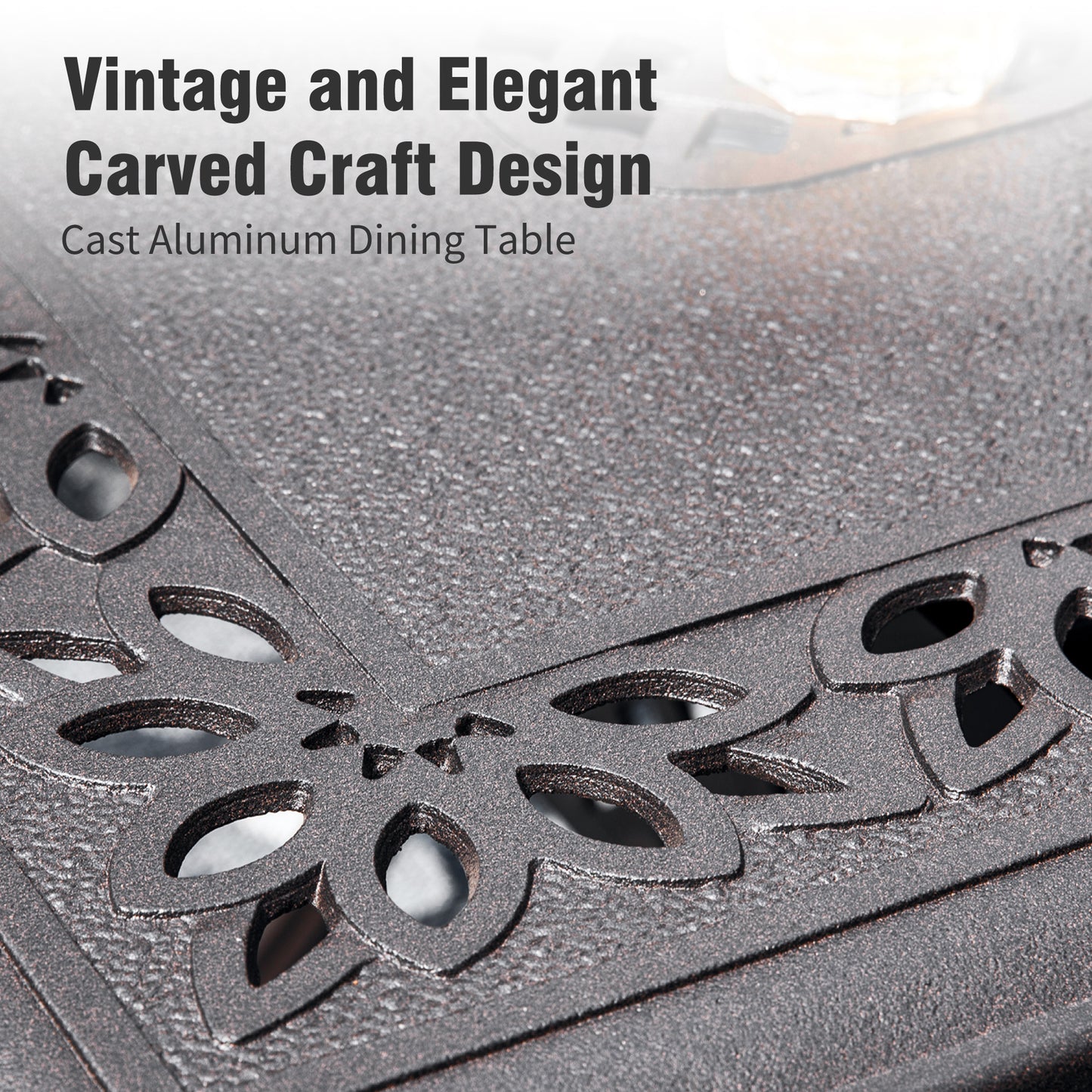 Captiva Designs Outdoor Patio Cast Aluminum Lawn Garden All Weather Engraved Cast-Top Dining Table