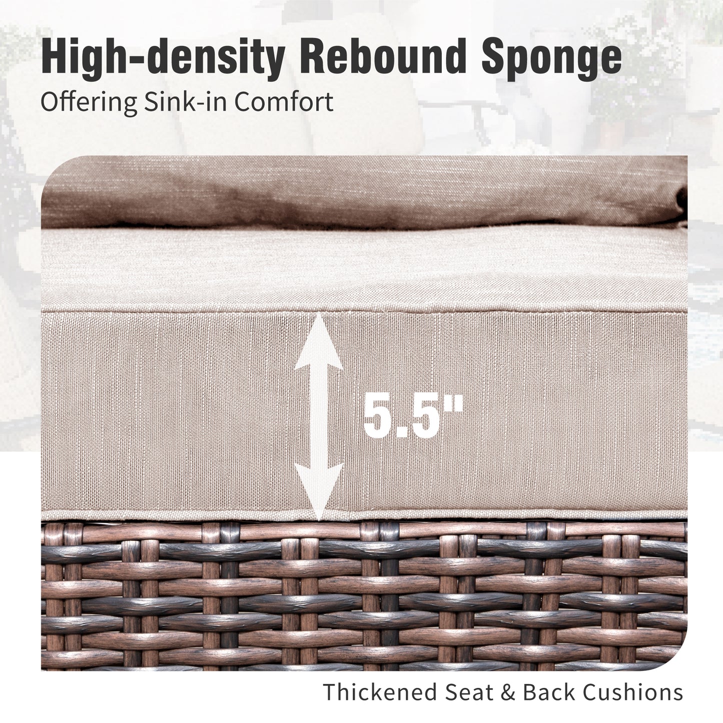 Captiva Designs Outdoor Patio Wicker Furniture Conversation Fire Pit Sets with Swivel Chairs with 5.5" Thick Cushions