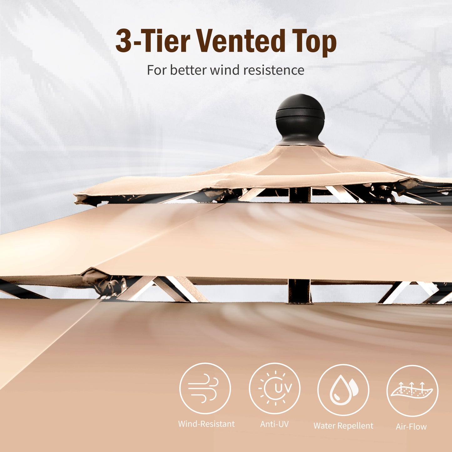 Captiva Designs 6pc Patio Slat-top Black Dining Table & Crescent Arm Rattan Chairs & Market Umbrella