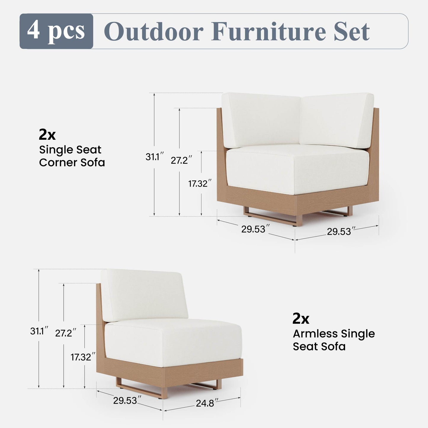 Captiva Designs All Weather Wicker & HDPE Patio Outdoor Sectional  Conversation Set with Ultra-Thick Cushion for Deck Lawn Backyard