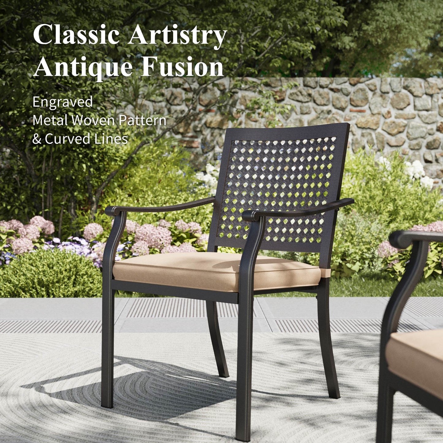 Captiva Designs 8pc Patio Dining Set with Rectangular Steel Table & Black Steel Chairs & Beige Umbrella