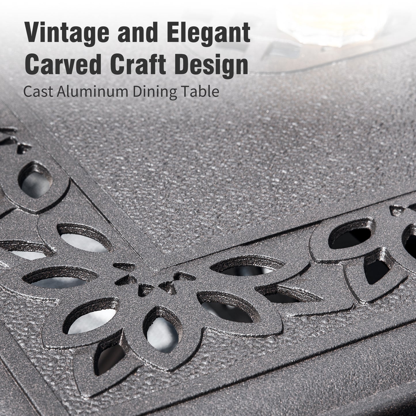 Captiva Designs Outdoor 7Pc Cast Aluminum Square Metal Dining Table with Umbrella Hole & Flower Back Chairs