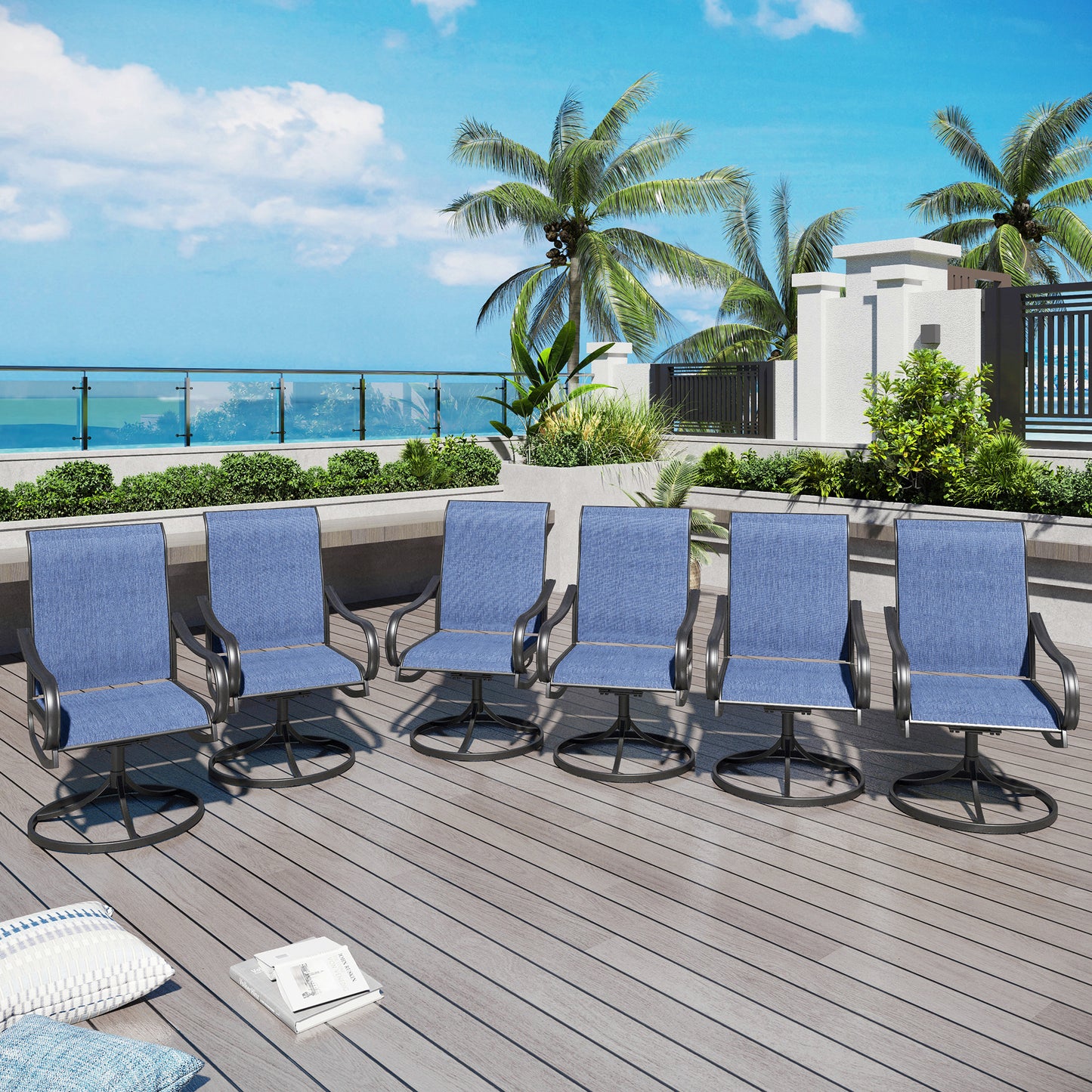 Captiva Designs Outdoor Dining Breathable Quick-dry Sling Steel Chairs with 360 Degree Swivel