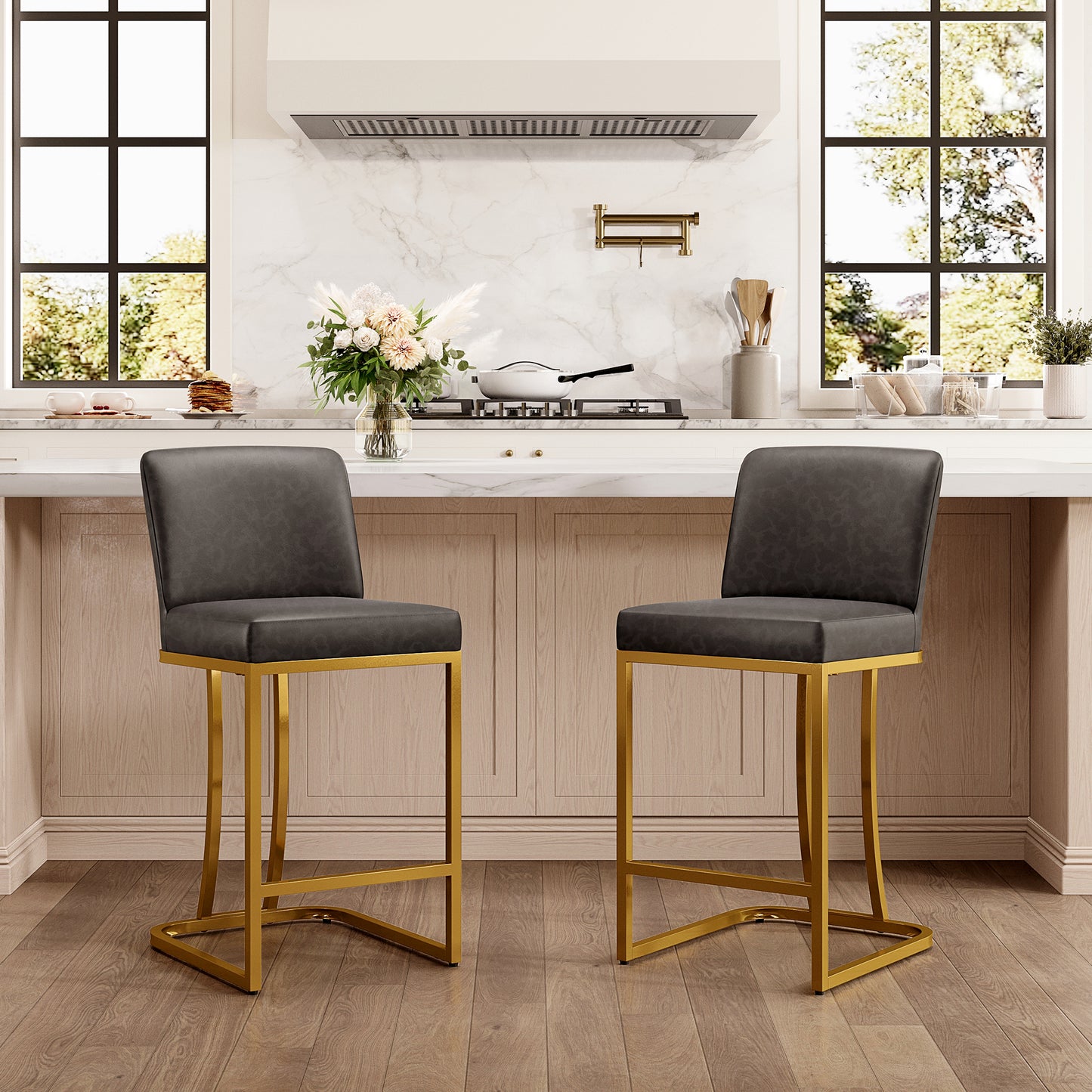 Captiva Designs 24 inch Height Bar Stool with Faux Leather & Padded Seat and Back & Sturdy Steel Frame