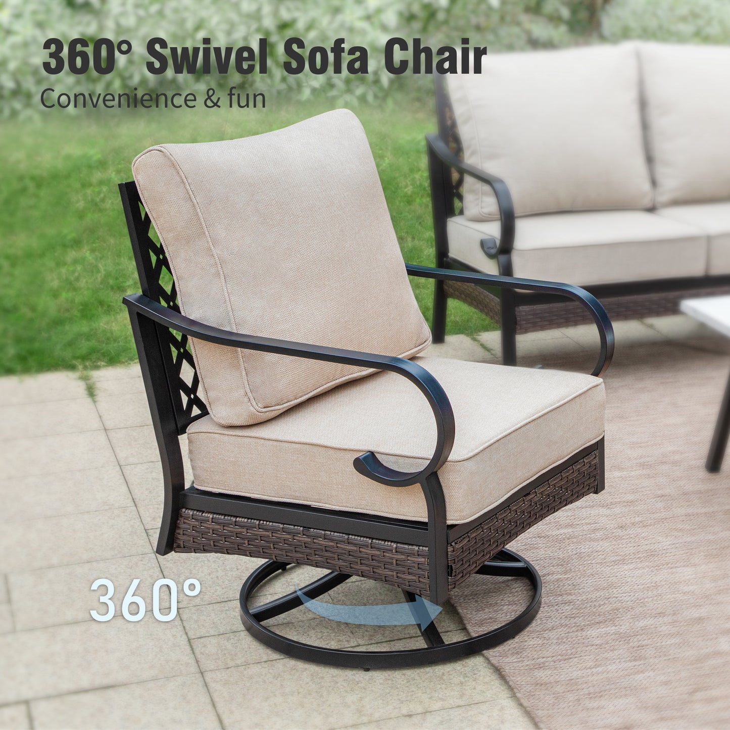 Captiva Designs 4 Piece All Weather Wicker Metal Patio Outdoor Furniture Conversation Set for Backyard, Garden, Deck