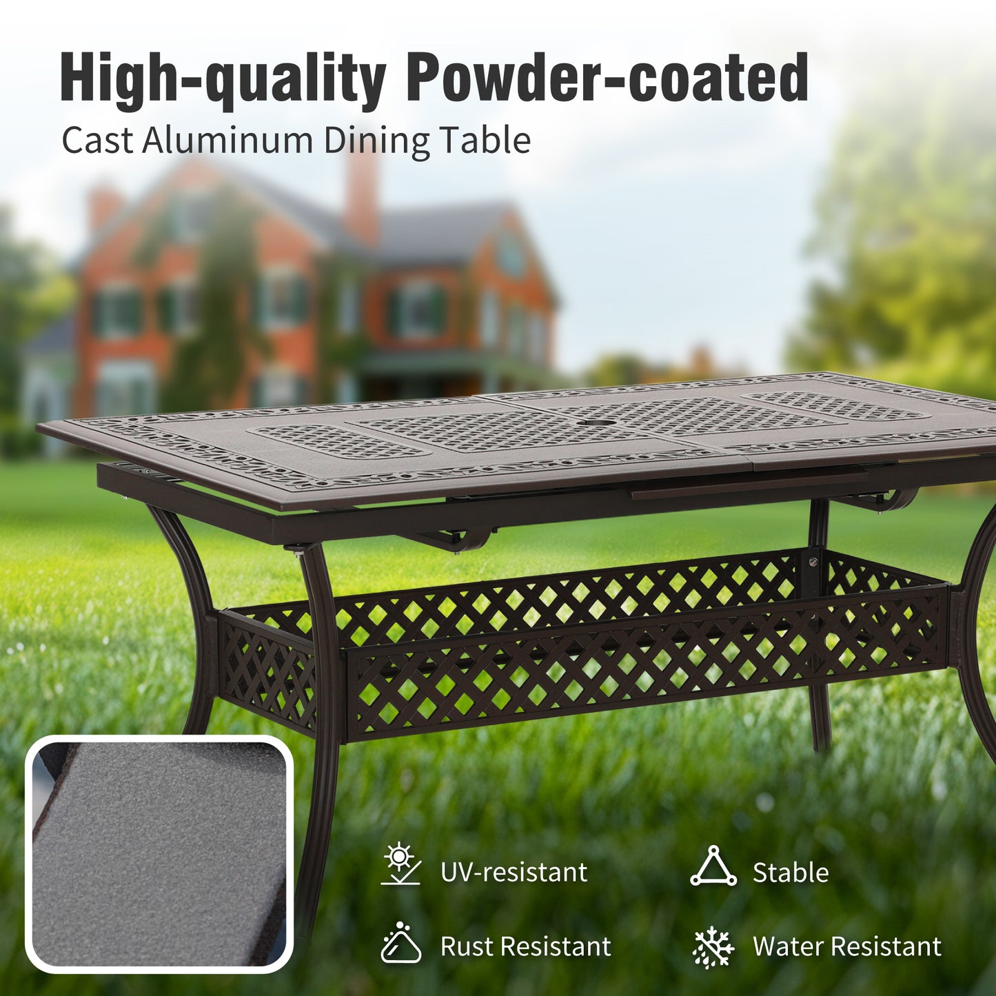 Captiva Designs Outdoor Patio Cast Aluminum Lawn Garden All Weather Engraved Cast-Top Dining Table