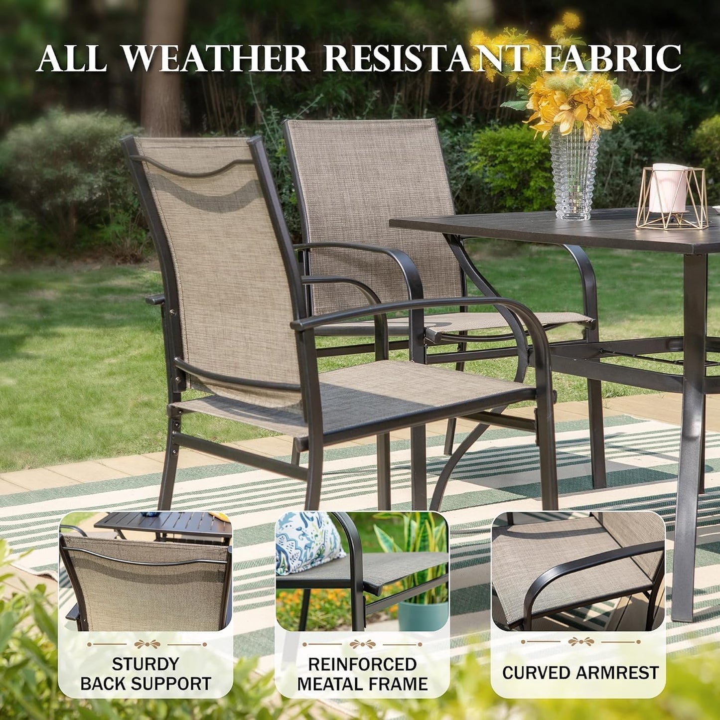 HERA'S HOUSE Patio Table and Chairs Set with Umbrella Hole, 7 Pieces All Weather Outdoor Patio Dining Sets for Backyard Lawn Deck