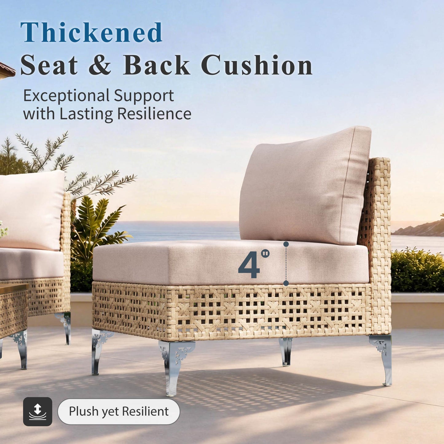 Captiva Designs Boho Patio Outdoor Wicker Rattan Conversation Set with Coffee Table for Backyard, Porch