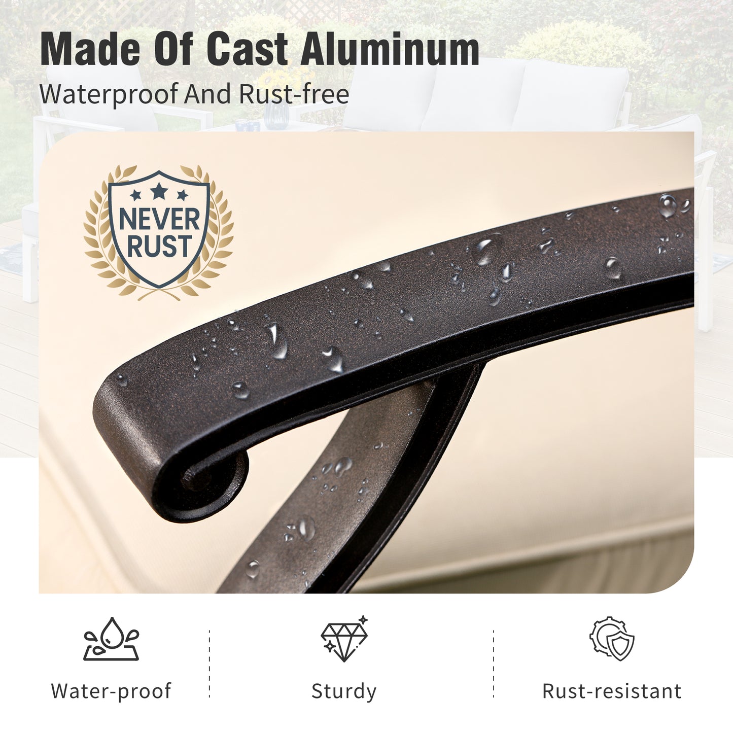 Captiva Designs Outdoor 7Pc Cast Aluminum Square Metal Dining Table with Umbrella Hole & Flower Back Chairs