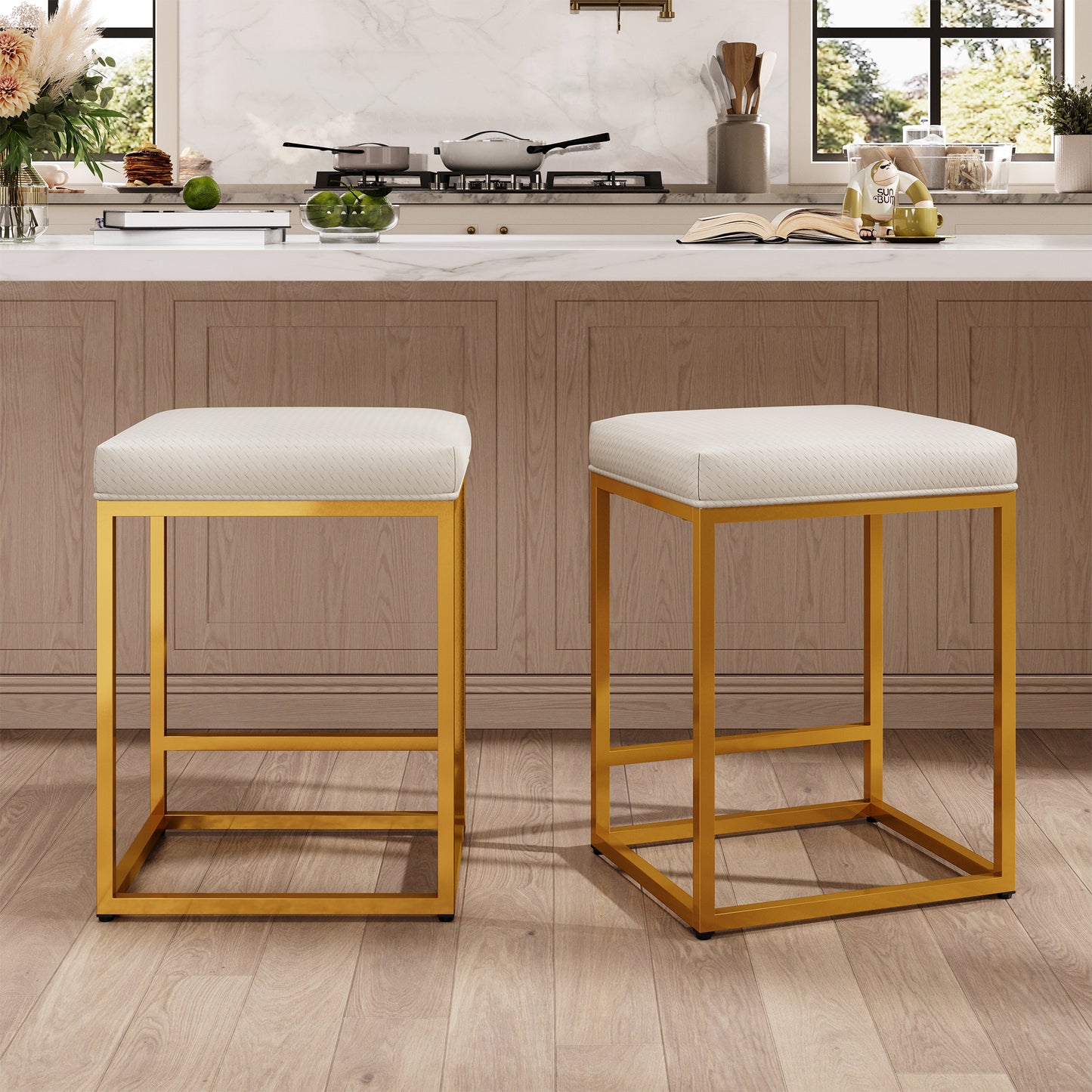 Captiva Designs 24 inch Counter Height Bar Stool with Faux Leather Cushion and Sturdy Metal Frame