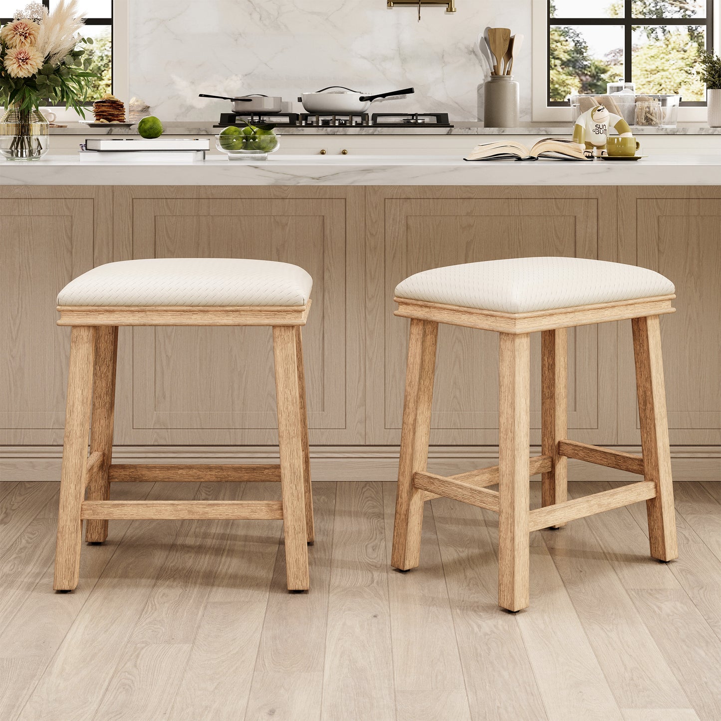 Captiva Designs 24 inch Counter Height Bar Stool with Padded Seat & Solid Wood Frame & Footrest