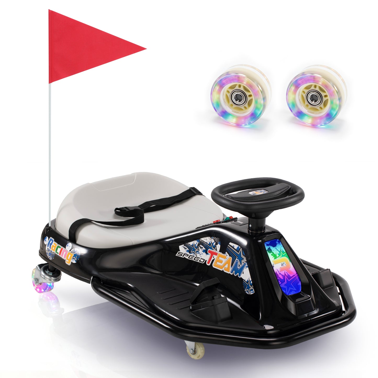 Captiva Designs Kids Electric Drifting Go Kart, 24V Ride On Drift Car with Upgraded Glowing Wheels, Music, LED Lights, Stepless Speeds Up to 9.3 Mph