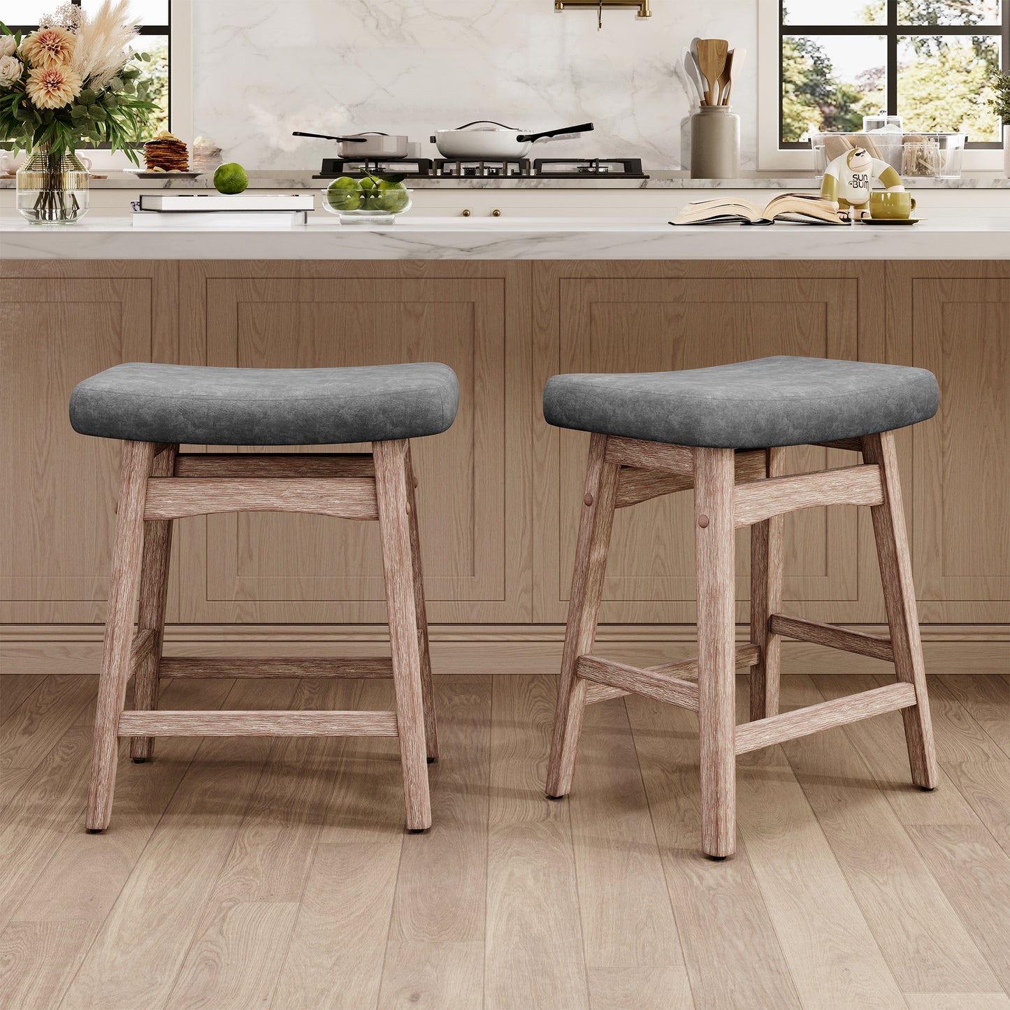 Captiva Designs 24 inch Counter Height Bar Stool with Padded Seat & Solid Wood Frame & Footrest