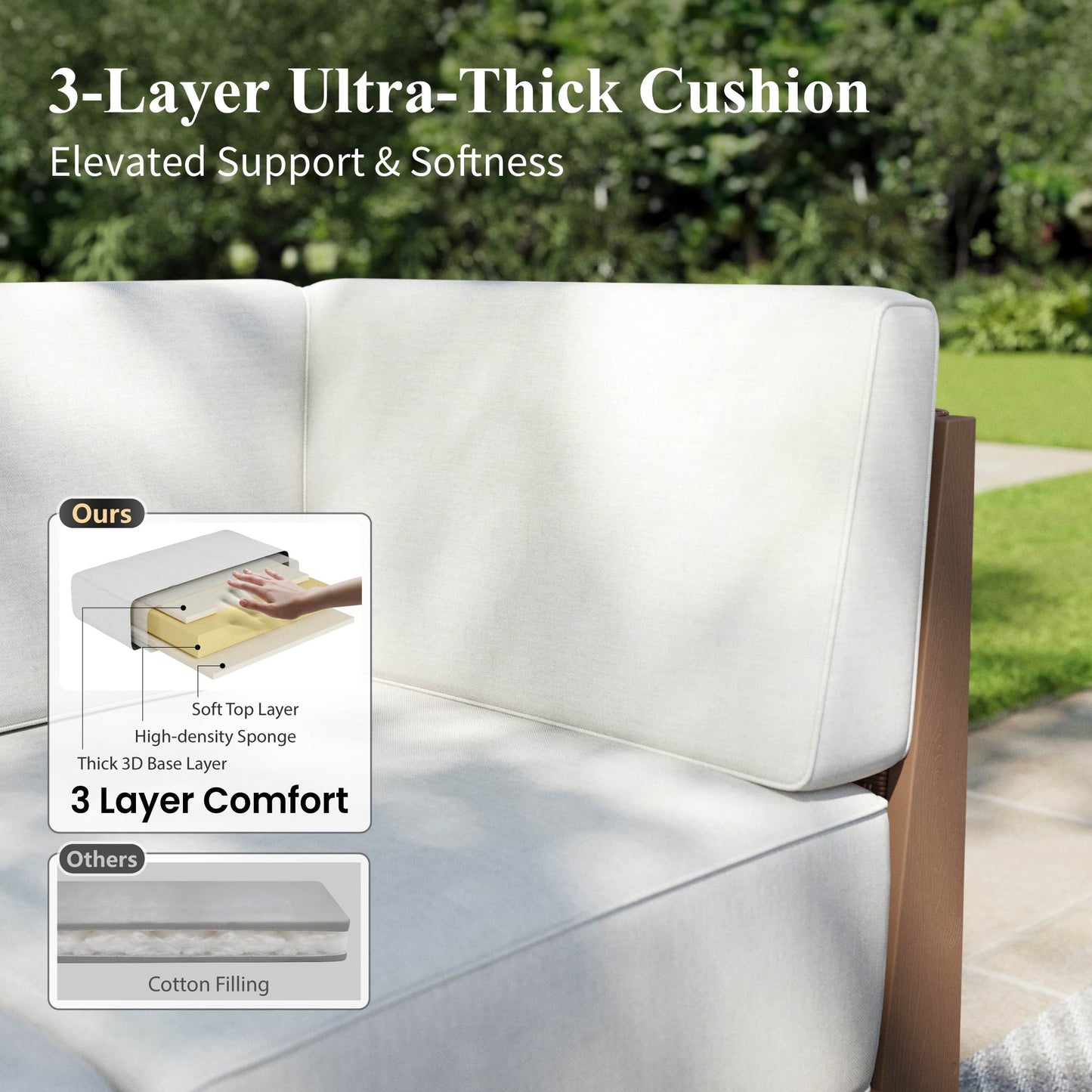 Captiva Designs All Weather Wicker & HDPE Patio Outdoor Sectional  Conversation Set with Ultra-Thick Cushion for Deck Lawn Backyard