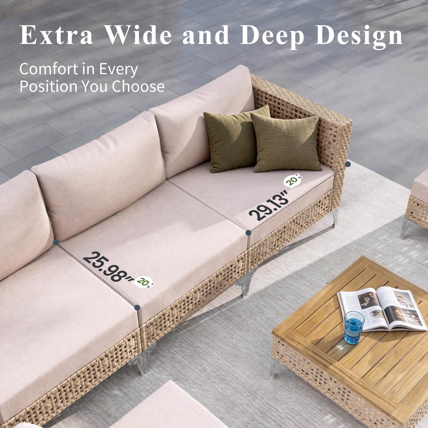 Captiva Designs Boho Patio Outdoor Wicker Rattan Conversation Set with Coffee Table for Backyard, Porch