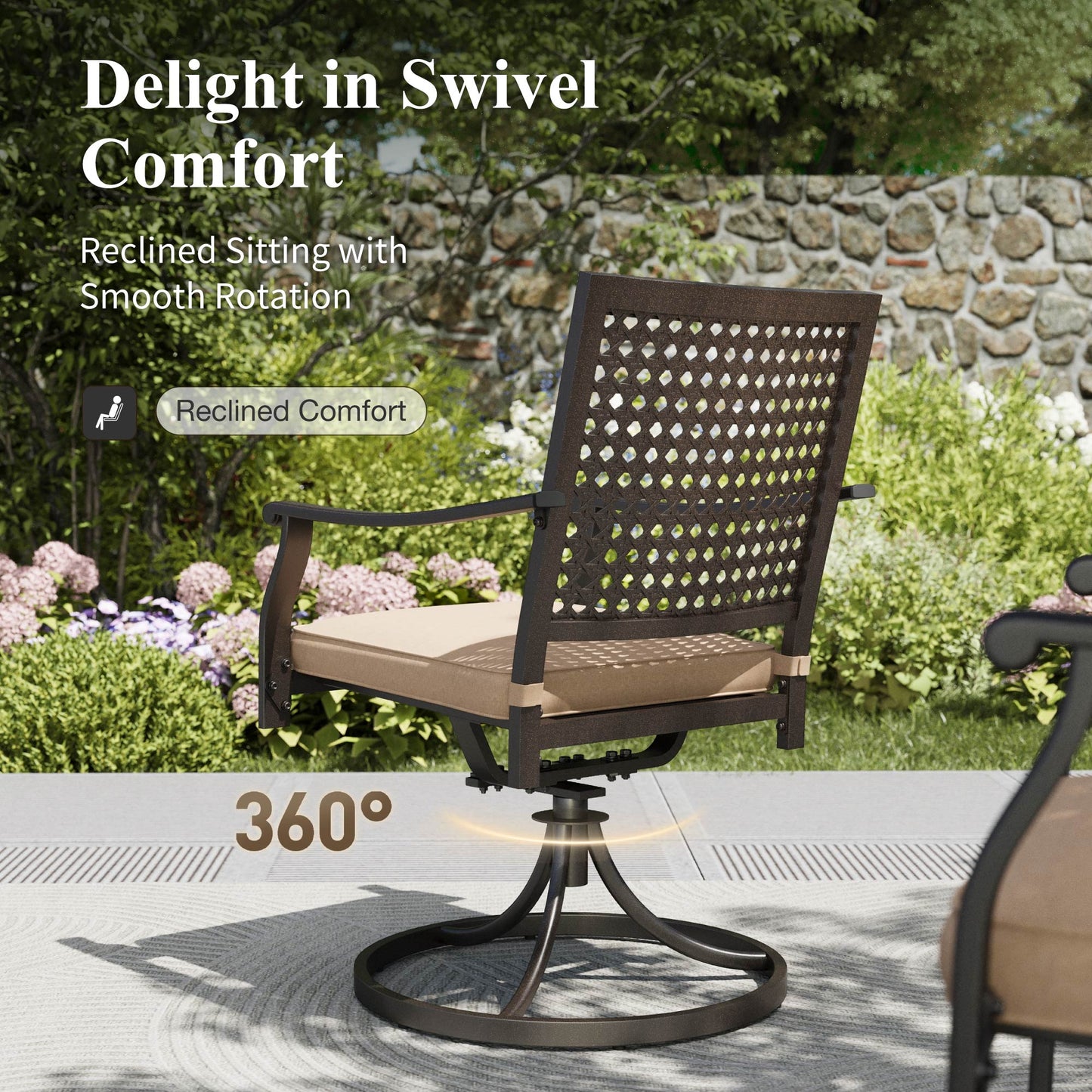 Captiva Designs 7 件套露台餐厅板顶矩形桌子和旋转椅，带靶心图案