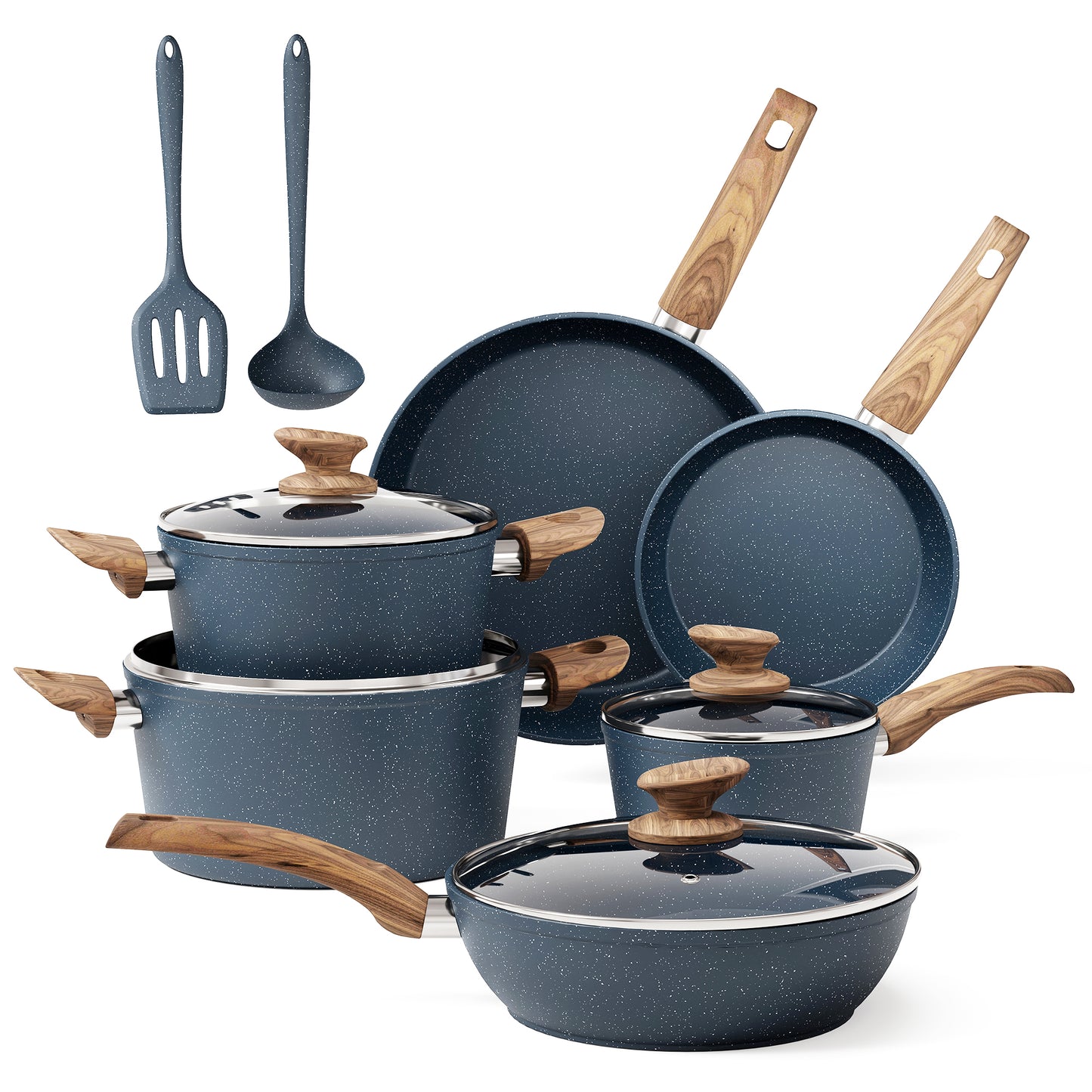 Captiva Designs 12 Pieces Nonstick Granite Cookware Set with Heat-Resistant Bakelite Handle