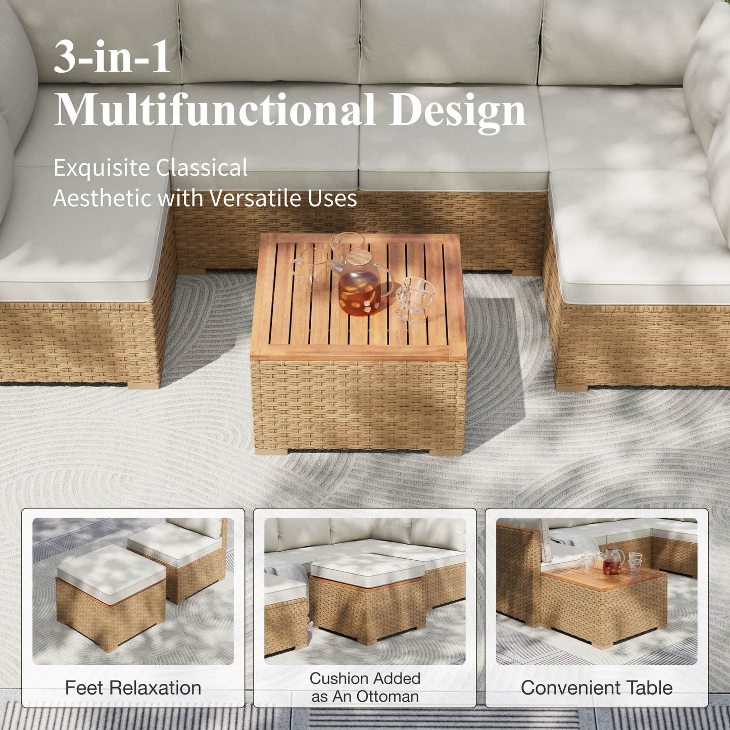 Captiva Designs Outdoor Sectional Wicker Rattan Conversation Set for Garden and Backyard