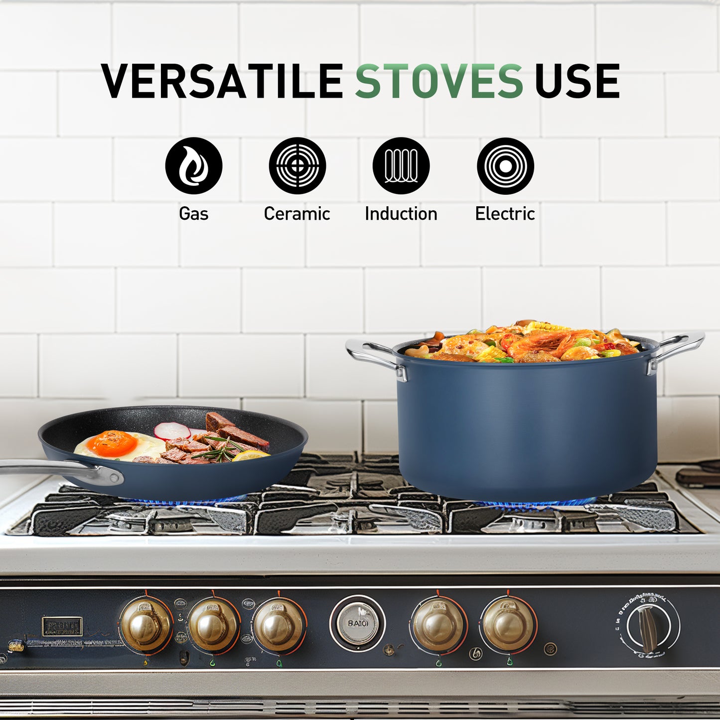 Captiva Designs Plasma Titanium Coating Nonstick Pots and Pans Cookware Set, Blue