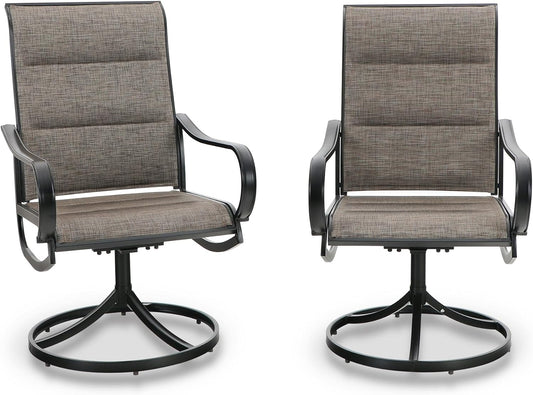 PHIVILLA Outdoor Swivel Patio Dining Chairs Set of 2, All Weather Patio Chair with Padded Textilene & Metal Frame for Outdoor Poolside Lawn Garden, Brown
