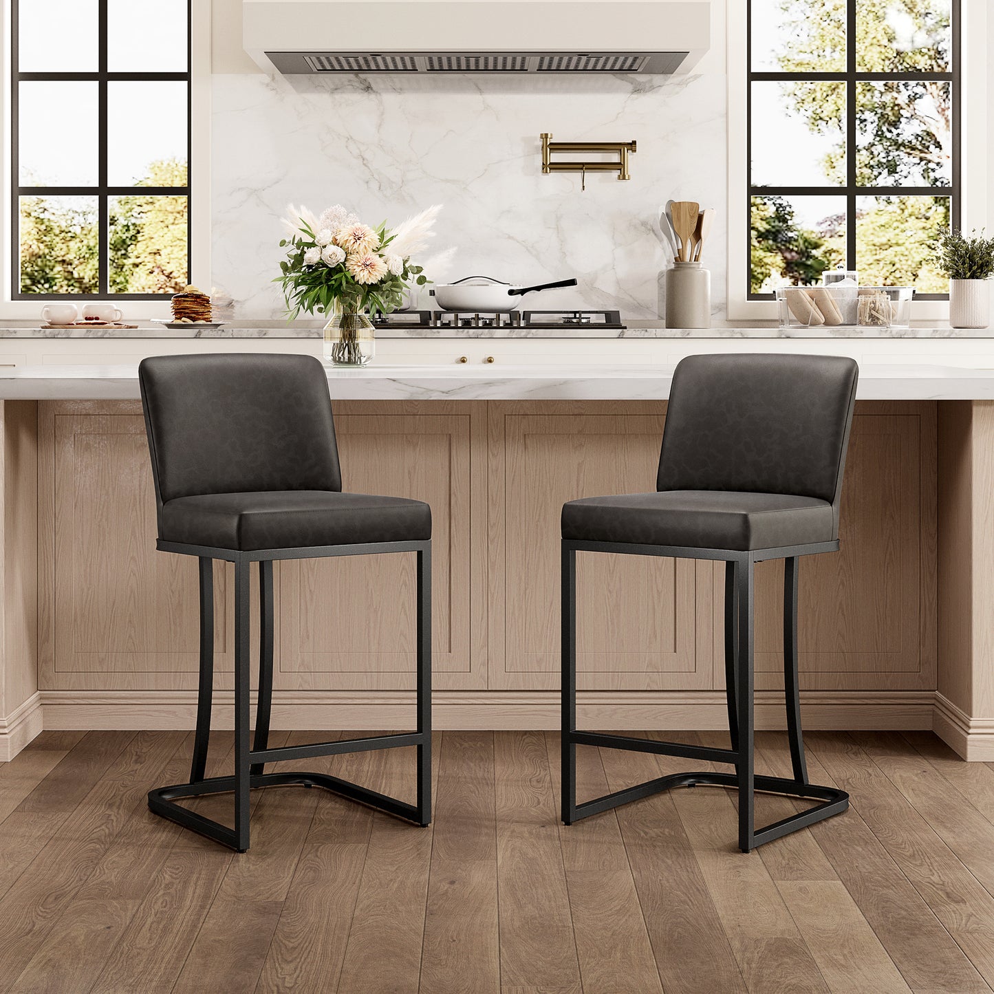 Captiva Designs 24 inch Height Bar Stool with Faux Leather & Padded Seat and Back & Sturdy Steel Frame