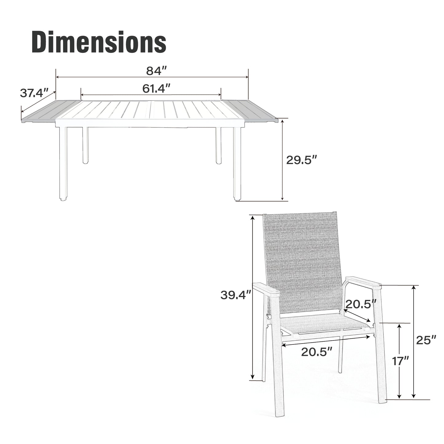 Captiva Designs 9 件套露台餐桌椅套装，配有可调节钢制长方形餐桌和 Textilene 铝制椅子