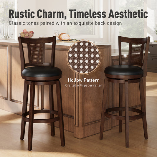 Captiva Designs 30 inch Swivel Bar Stools with Faux Leather Upholstered Seat & Rubberwood Frame & Wrap-Around Footrest