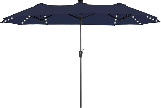 PHI VILLA Parasol Balcony Rectangular Large 3.8 x 2 m Balcony Umbrella Garden Umbrella with LED Crank UV Protection Parasol Windproof