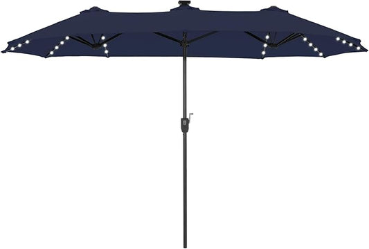 PHI VILLA Parasol Balcony Rectangular Large 3.8 x 2 m Balcony Umbrella Garden Umbrella with LED Crank UV Protection Parasol Windproof