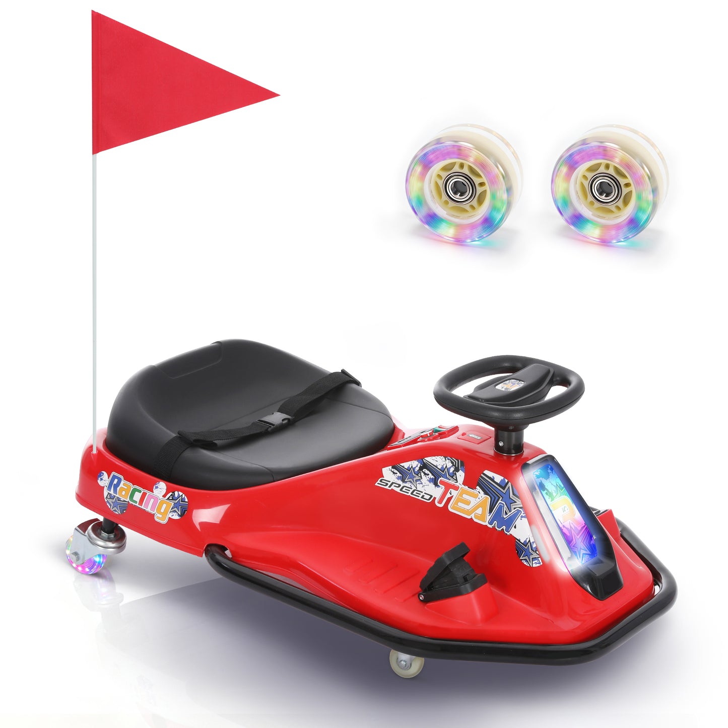 Captiva Designs Kids Electric Drifting Go Kart, 24V Ride On Drift Car with Upgraded Glowing Wheels, Music, LED Lights, Stepless Speeds Up to 9.3 Mph