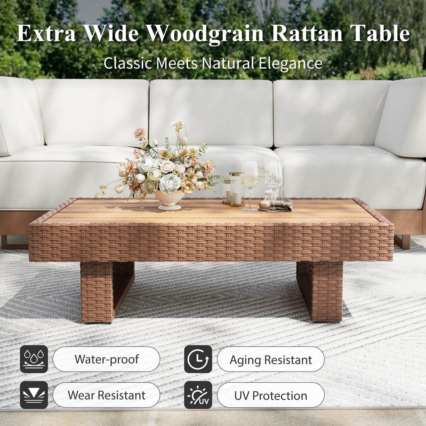 Captiva Designs All Weather Wicker & HDPE Patio Outdoor Sectional  Conversation Set with Ultra-Thick Cushion for Deck Lawn Backyard